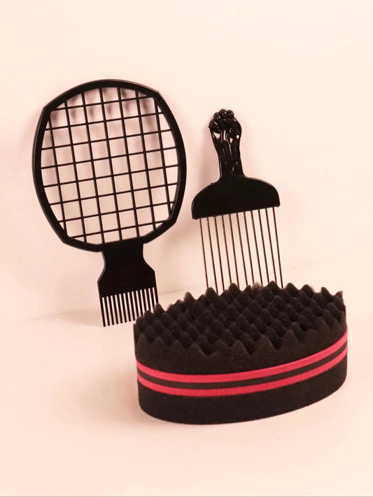 3-Piece Curly Hair Styling Set: Twisted Comb with Sponge Brush, Metal Comb, and Sponge Curly Hair Comb